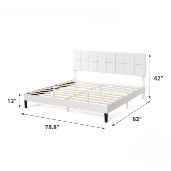 Modern King Size Upholstered Low Profile Platform Bed – Square-Tufted Headboard, Durable Steel Frame