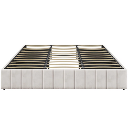 King Size Upholstered Platform Storage Bed with Velvet Fabric, Channel-Tufted Accents, and Built-In Drawers for Extra Storage