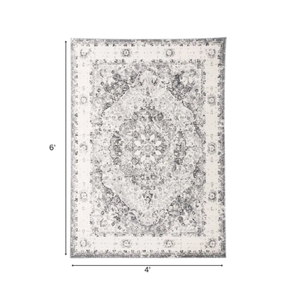 Distressed Oriental-Inspired Indoor Rug – Gray, Silver & Ivory Medallion Pattern, Stain-Resistant, Fade-Resistant, Perfect for Traditional & French Country Décor