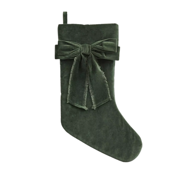 Hunter Green Velvet Christmas Stocking with Bow – Luxury Cotton Velvet Holiday Décor