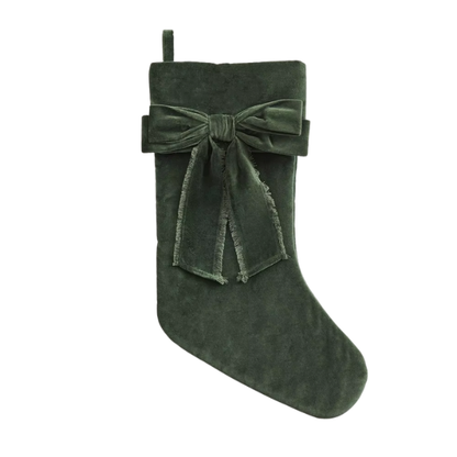 Hunter Green Velvet Christmas Stocking with Bow – Luxury Cotton Velvet Holiday Décor