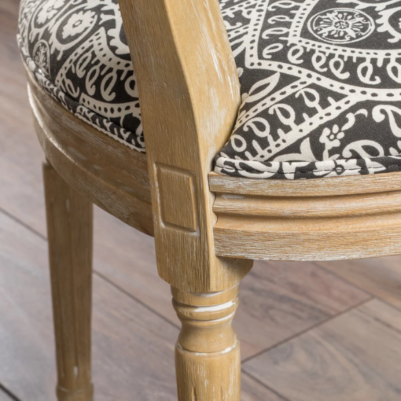 Set of 2 French Country Upholstered Dining Chairs with Natural Wood Legs and Round Back – Elegant Vintage Accent Seating