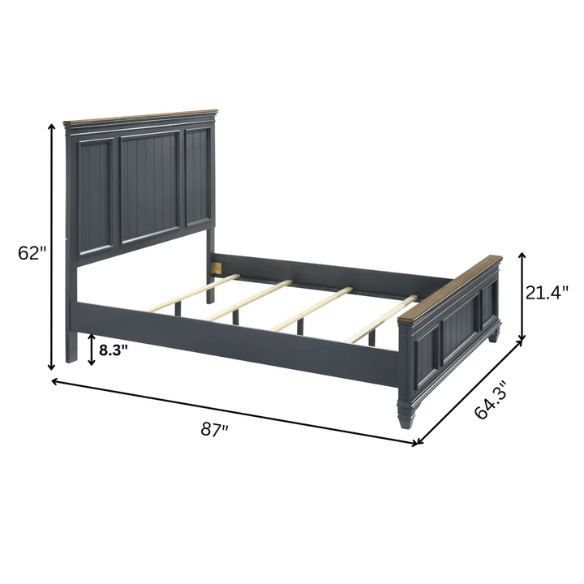 Modern Farmhouse 3-Piece Queen Bedroom Set with Natural Wood Trim, Featuring a Stylish Wooden Bed
