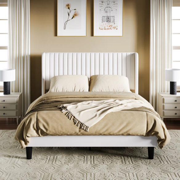 Luxurious King Size Upholstered Velvet Platform Bed with Modern Wingback Headboard – Heavy-Duty Steel Frame, No Box Spring Needed, and Ample Under-Bed Storage