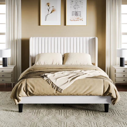 Luxurious King Size Upholstered Velvet Platform Bed with Modern Wingback Headboard – Heavy-Duty Steel Frame, No Box Spring Needed, and Ample Under-Bed Storage