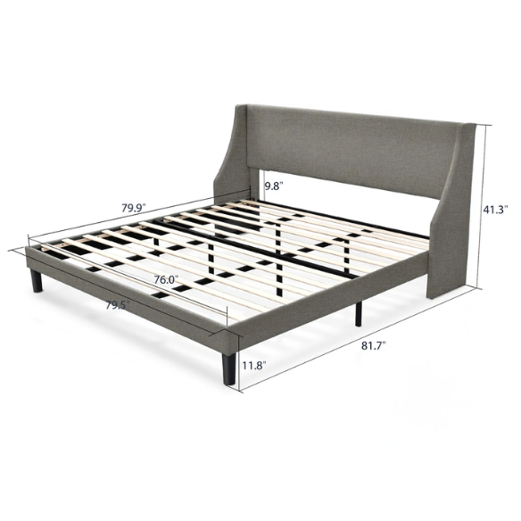 Luxurious King Size Upholstered Platform Bed with Deluxe Wingback Headboard – Soft Velvet and Linen Blend Upholstery, Sturdy Solid Wood Frame, and Modern Minimalist Design for Ultimate Comfort