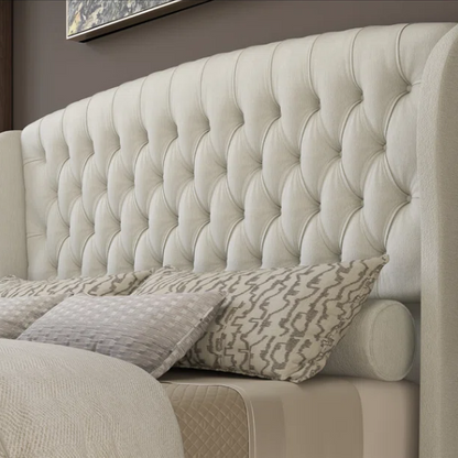 Luxurious Queen Size Upholstered Sleigh Bed with Button Tufting and Rich Chenille Fabric