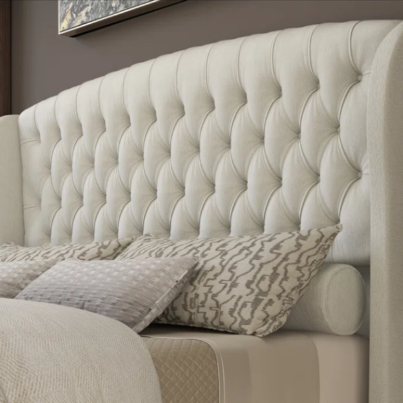 Luxurious Queen Size Upholstered Sleigh Bed with Button Tufting and Rich Chenille Fabric