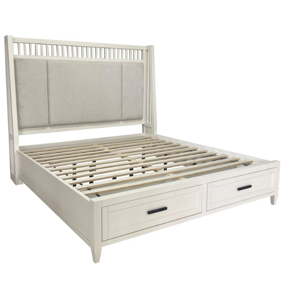Timeless Craftsman-Inspired 5-Piece Queen Bedroom Set – Includes Storage Bed, 2 Nightstands, Dresser with Mirror, and Chest in Hand-Painted Cotton Finish