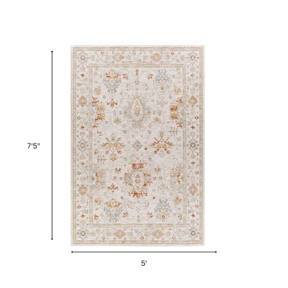 Elegant Oriental Rug – Stain-Resistant, High-Low Pile, Machine Woven with Fringed Detailing