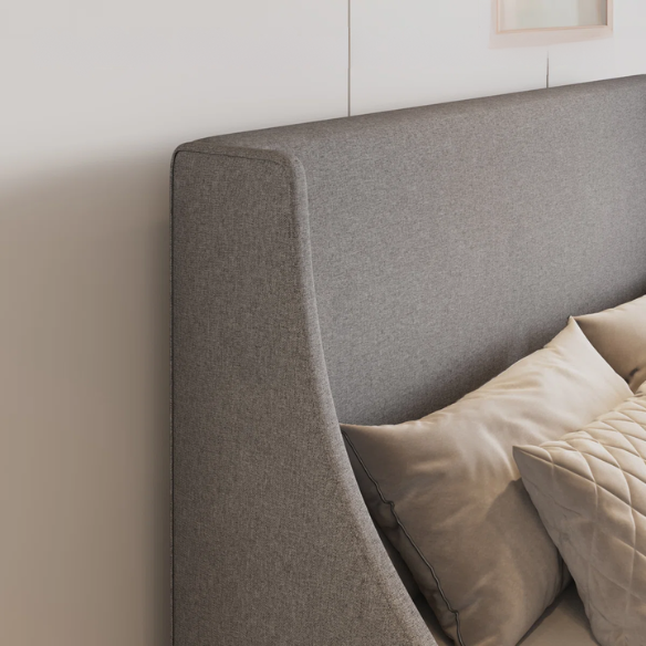 Modern Queen Size Upholstered Platform Bed with Deluxe Wingback and Linen Blend Fabric
