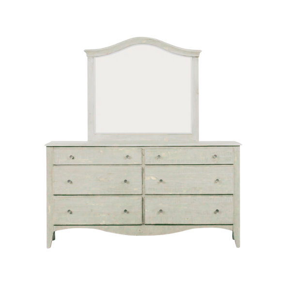 Rustic Charm Meets Chic Elegance: Solid Wood Platform King Size Bedroom Set with Scalloped Edges, Weathered White Wash Finish, Unique Grain Patterns, Angled Feet, and Oil-Rubbed Bronze Drawer Pulls