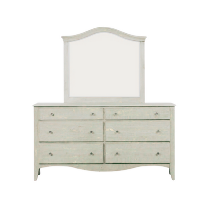 Rustic Charm Meets Chic Elegance: Solid Wood Platform King Size Bedroom Set with Scalloped Edges, Weathered White Wash Finish, Unique Grain Patterns, Angled Feet, and Oil-Rubbed Bronze Drawer Pulls
