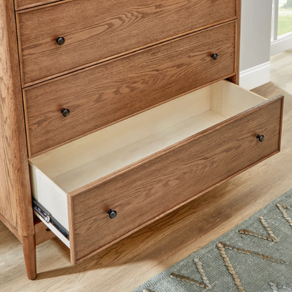 4-Piece Queen Bedroom Set with Panel Bed, 2 Nightstands, and Chest – Medium Brown Oak Finish