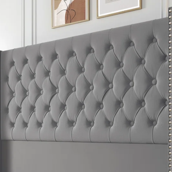 Queen Size Upholstered Velvet Bed – The Epitome of Luxury and Comfort with Majestic 61.4-Inch Extra-High Headboard