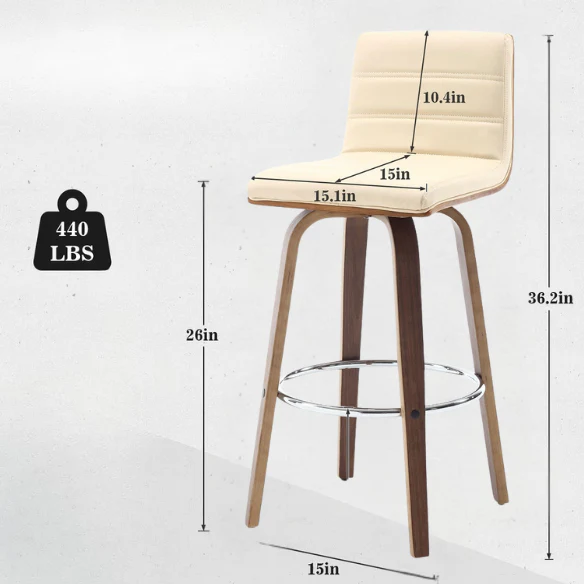 Mid-Century Modern Faux Leather Swivel Counter/Bar Stools – 360° Swivel, Padded PU Leather Seat & Back, Durable Bentwood Legs, Metal Footrest, Supports Up to 440lbs for Home Bar or Kitchen
