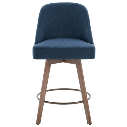 Modern Counter Height Swivel Bar Stool – Upholstered Faux Leather/Polyester Blend Seat, Solid Beech Wood Frame, Ergonomic High Back, Bronze Metal Footrest, 300lb Capacity for Kitchen, Bar, or Pub