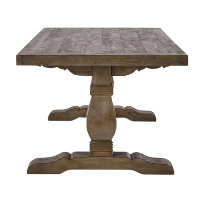 Reclaimed Pine Wood Dining Table – Rustic, Hand-Finished with Weathered Brown Finish, Sturdy and Unique Design