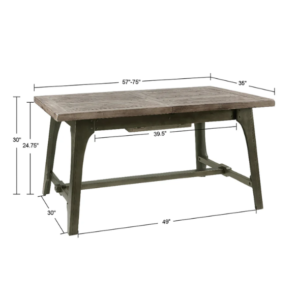 Oliver Grey Extension Dining Table – Rectangular Self-Storing Butterfly Leaf, Seats 6, Weathered Grey Finish with Antique Bronze Accents