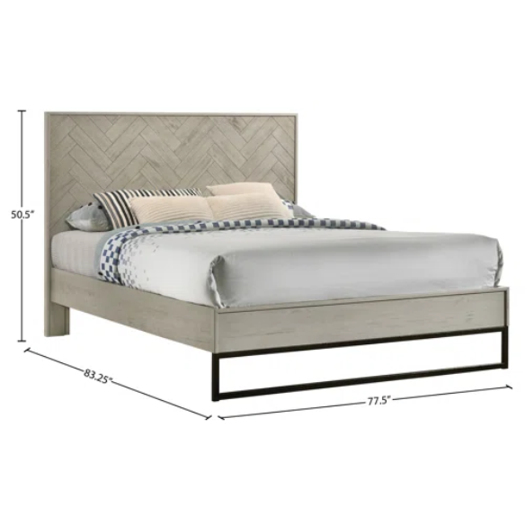 Industrial Mid-Century Modern Platform Bedroom Set with Herringbone Design Headboard – Stylish and Versatile