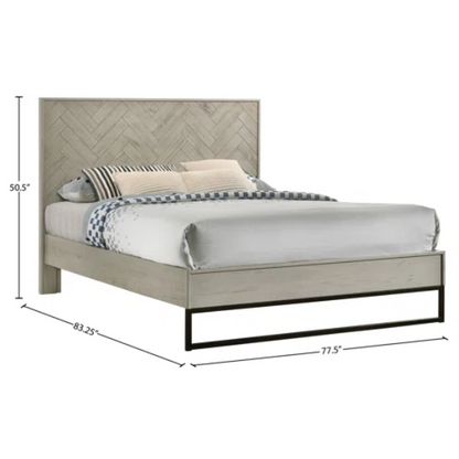 Industrial Mid-Century Modern Platform Bedroom Set with Herringbone Design Headboard – Stylish and Versatile