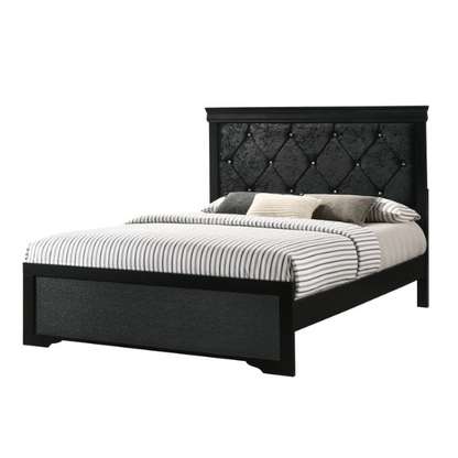 Luxurious 5-Piece Full Double Size Bedroom Set – Diamond Tufted Velvet Headboard with Wooden Trim and Elegant Button Detailing
