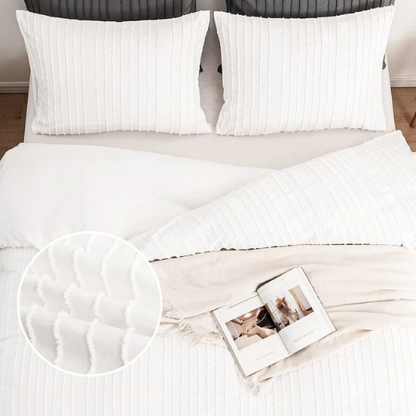 Luxurious Tufted Duvet Cover Set – Queen Size | Striped Textured Boho Bedding | Ultra-Soft Washed Microfiber | 3-Piece Set