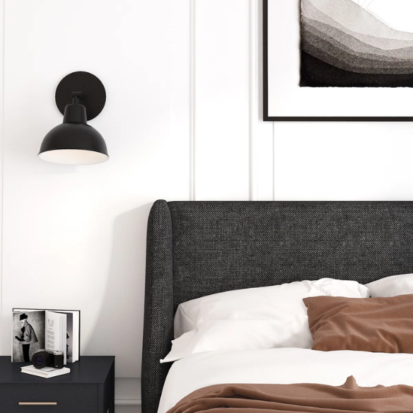 Modern Queen Size Upholstered Platform Bed with Deluxe Wingback and Linen Blend Fabric