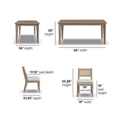 7-Piece Brown Wood Rectangle Dining Set – Mid-Century Boho Style with Sustainable Oak & Cane Details