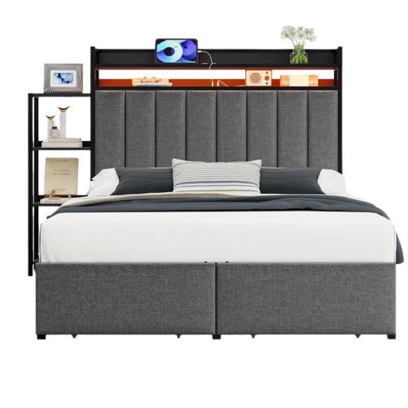 Luxurious 3-Piece Queen Bedroom Set with Gem-Inspired Tufted Button Headboard, Upholstered Platform Bed & 2 Elegant Nightstands