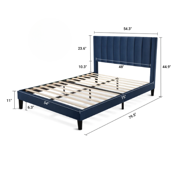 Luxurious Upholstered Platform Bed – Full/Double Size with Velvet Upholstery and Striped Headboard for Elegant Comfort