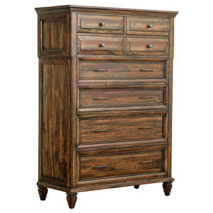 Exquisite Old-World Charm with Glamorous Flair – 5-Piece King Bedroom Set in Rich Brown with Crown Molding, Felt-Lined Drawers, and Built-In Outlets