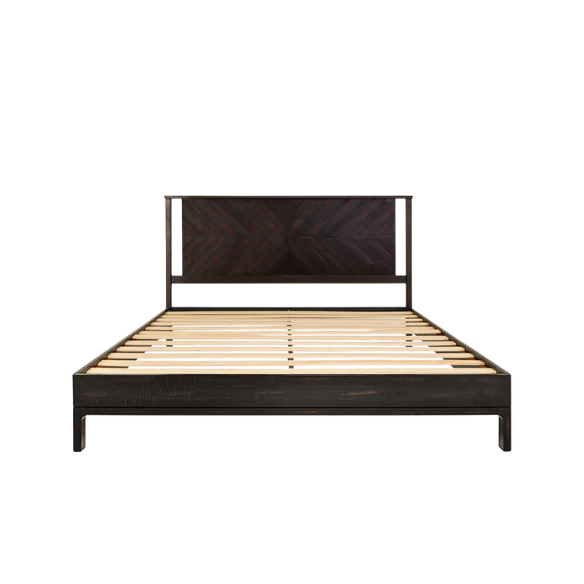 Solid Wood Platform King Size Bed with Headboard – Rustic Wood Frame with Steel Reinforcement for Ultimate Stability and Comfort