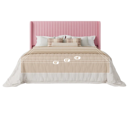King Size Upholstered Platform Bed with Wingback Headboard – Simple, Elegant Design, Sturdy Wooden Slats, No Box Spring Needed for a Luxurious Sleep Experience