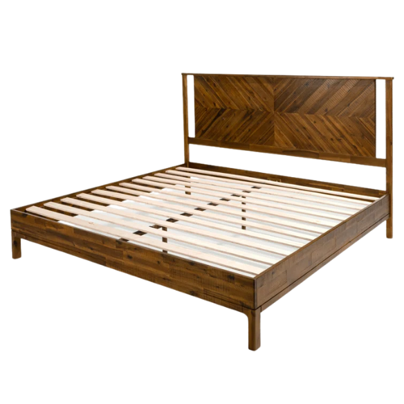 Solid Wood Platform King Size Bed with Headboard – Rustic Wood Frame with Steel Reinforcement for Ultimate Stability and Comfort