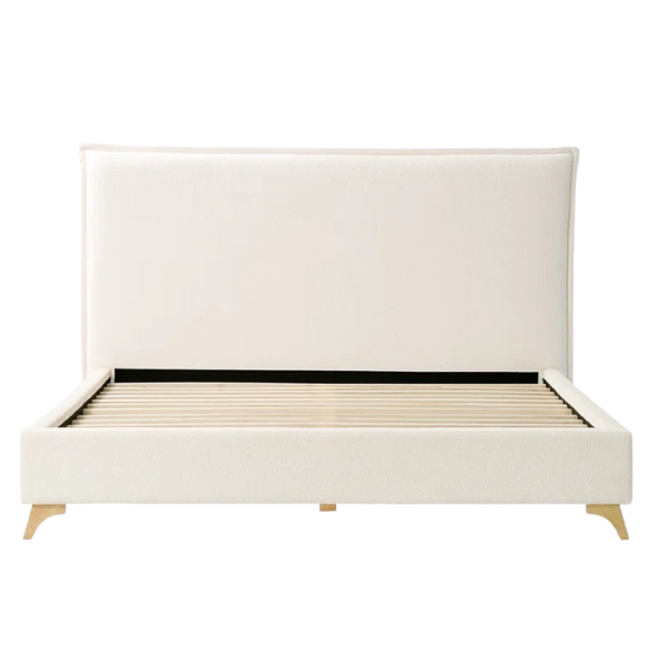 Luxurious King Size Flange-Edge Bouclé Bed Frame with Padded Headboard – Soft, Textured Fabric, Solid Wood Support