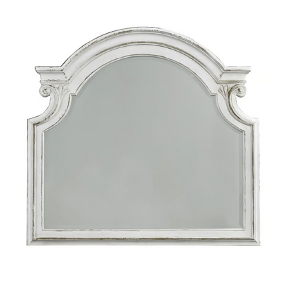 Upholstered Bed, Dresser, Mirror, and Nightstand Set in Antique White – Timeless Elegance, Refined Craftsmanship, and Distinctive Style