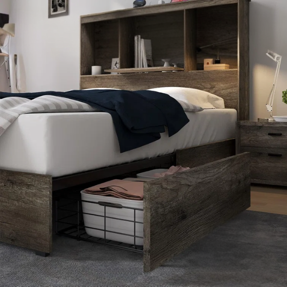 Innovative LED Bookcase Bed – Full/Double Size with Built-In Storage, Sleek Design, and LED Lighting for Modern Living