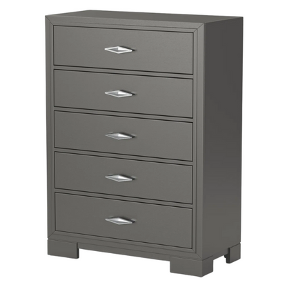 Contemporary 6-Piece Queen Bedroom Set in Solid Grey with LED-Illuminated Headboard, Textured Panels, and Eco-Friendly Rubberwood Construction