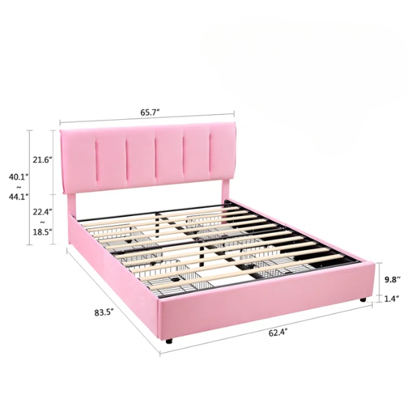 Velvet Upholstered Queen Size Platform Bed with Adjustable Headboard and 4 Storage Drawers