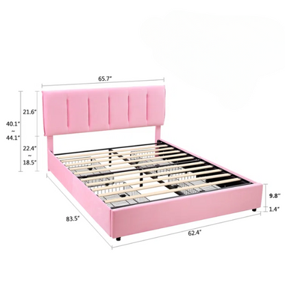 Velvet Upholstered Queen Size Platform Bed with Adjustable Headboard and 4 Storage Drawers