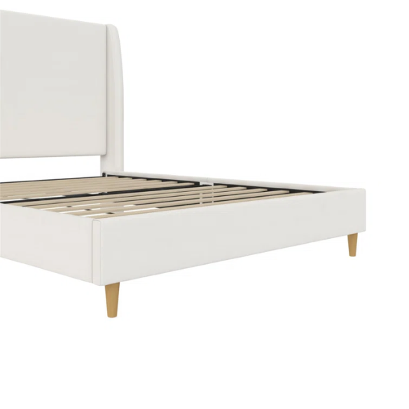 Luxurious Queen Size Upholstered Wingback Bed in Soft Linen Fabric