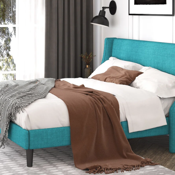 Luxurious King Size Upholstered Platform Bed with Deluxe Wingback Headboard – Soft Velvet and Linen Blend Upholstery, Sturdy Solid Wood Frame, and Modern Minimalist Design for Ultimate Comfort