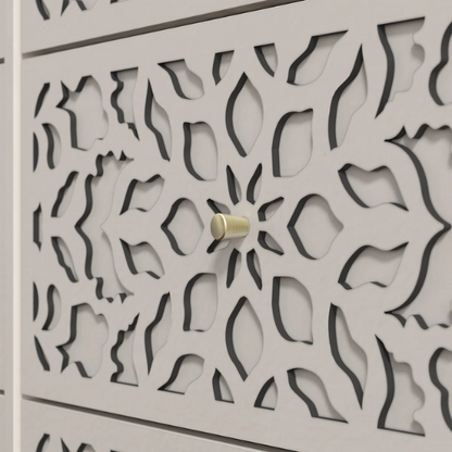 Boho-Inspired 45.4" 6-Drawer Dresser with Distressed Finish and Openwork Floral Details