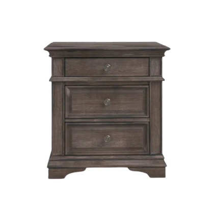 Rustic Driftwood Grey King 5-Piece Bedroom Set – Upholstered Tufted Bed, Nightstand, Dresser with Mirror, and Chest