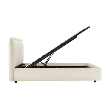 Premium Upholstered Aurora Lift-Up Storage Bed with Elegant Boucle Performance Fabric, Plush Foam-Padded Headboard, and Spacious Under-Bed Storage for a Clutter-Free Bedroom