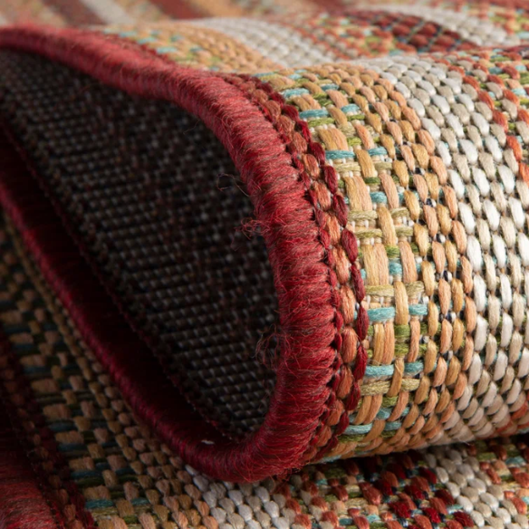 Coastal-Inspired Geometric Rug – Fade & Stain-Resistant, Burgundy,Ivory,Orange,Green,Blue Pattern, Ideal for Indoor/Outdoor Use