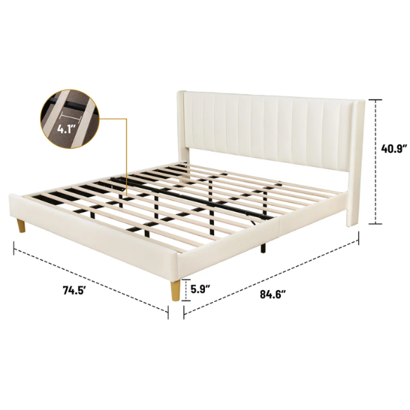 Luxury Corduroy Upholstered King Size Platform Bed Frame - Stylish Modern Wingback Design with Ultimate Comfort