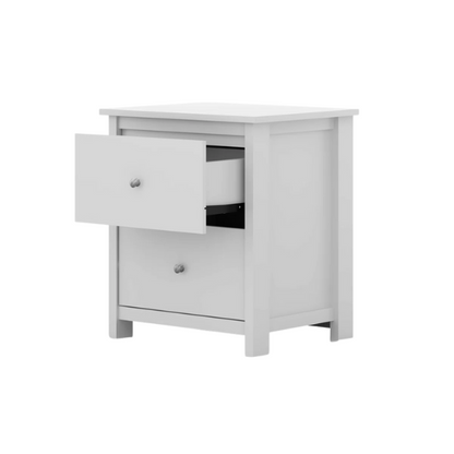 2-Drawer Nightstand – Neutral Engineered Wood, Streamlined Rectangular Design, Four Block Legs, Convenient Storage with Roller-Glide Drawers & Metal Knobs, Perfect for Traditional & Contemporary Bedroom