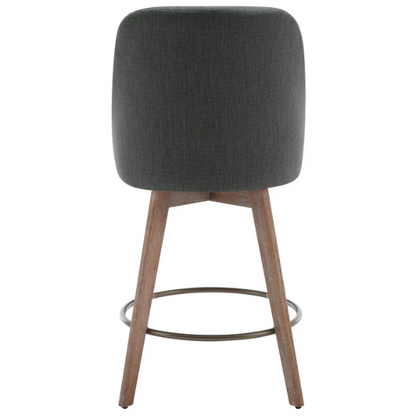 Modern Counter Height Swivel Bar Stool – Upholstered Faux Leather/Polyester Blend Seat, Solid Beech Wood Frame, Ergonomic High Back, Bronze Metal Footrest, 300lb Capacity for Kitchen, Bar, or Pub